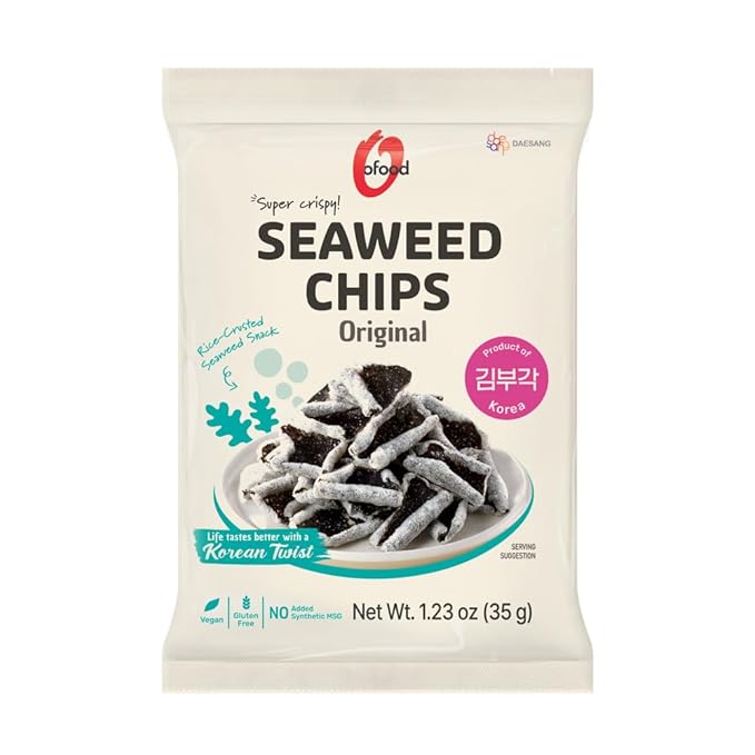 Seaweed Chips Original 1.23oz (35g) Tempura Chips | Crispy Korean Snack Made with Real Seaweed & Rice | Savory Crunch | Light, Gluten-Free Snack - O’food