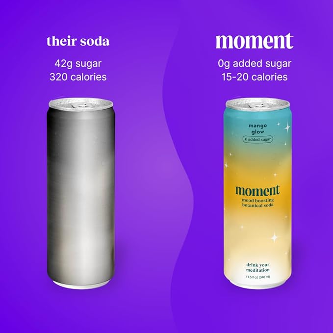 Moment Botanical Soda Soft Drink (Shark Tank) - SPARKLING Drinks | Fruity Fun | L-Theanine & Ashwagandha for Calm & Clarity | 0 Added Sugar 0 Caffeine | 12-pack