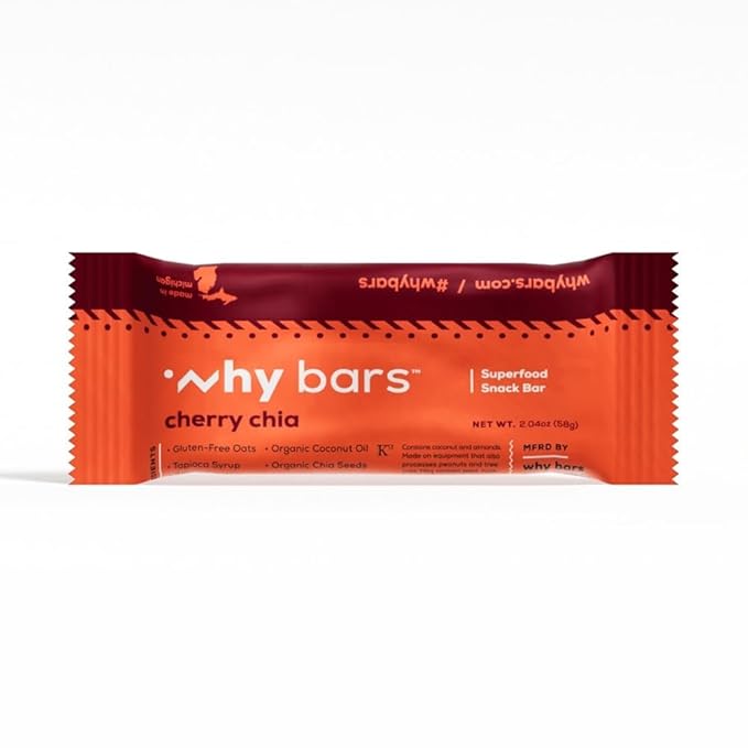 Why Bars, Superfood Protein Bars, 2.04 Ounce Bars - Protein Bar Superfood, Gluten Free, Non GMO, Organic, Vegan, Simple Ingredients (Cherry Chia)
