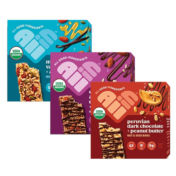 All In Snack Bars - Gluten Free - Organic - Non-GMO - Allergen Friendly (18 Pack, Vanilla, Peanut Butter, & Chocolate Sea Salt)