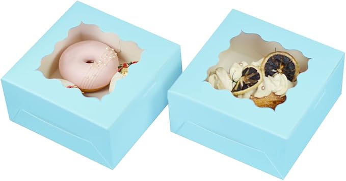 Bakepacker Light Blue 30-Packs Bakery Boxes with Window 6x6x3 inches Thick & Sturdy Macaroon Pastry Boxes Cookie Boxes for Bakerys