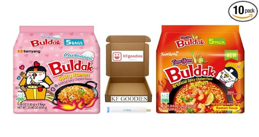 KF GOODIES Korean Ramen Variety Pack Gift Box (10 Count) – Spicy Buldak Noodle Assortment for Birthdays, College Care Packages, Office Snacks, and Gift Baskets