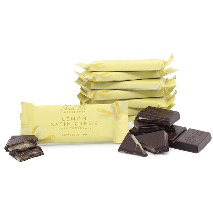 Ethel M Chocolates Premium Dark Chocolate Lemon Satin Crème Filled Bars, Individually Wrapped Chocolate Candy Bars, for Gifting, Holidays & Everyday Indulgence (8 Pieces)