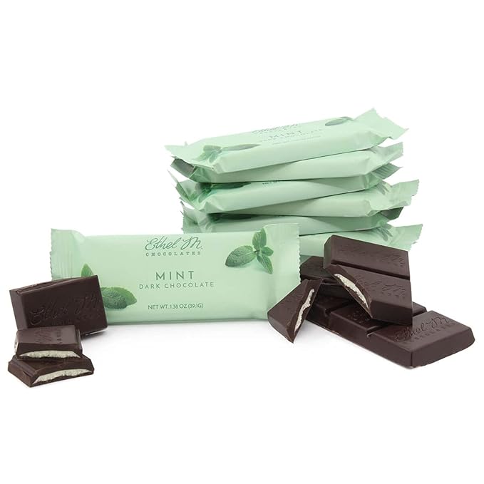 Ethel M Chocolates Premium Dark Mint Chocolate Mint Bars, Individually Wrapped Chocolate Candy Bars, for Gifting, Holidays & Everyday Indulgence (8 Pieces)