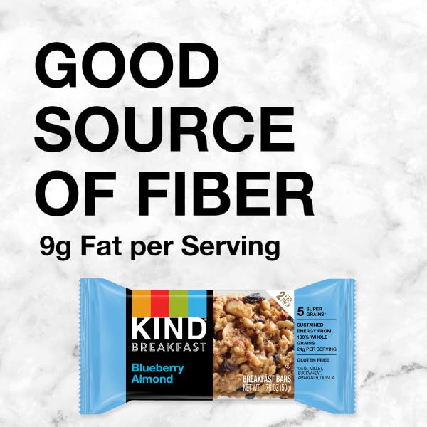 KIND Breakfast Bars, Blueberry Almond, Healthy Snacks, Gluten Free, 100% Whole Grains, 3g Protein, 30 Count