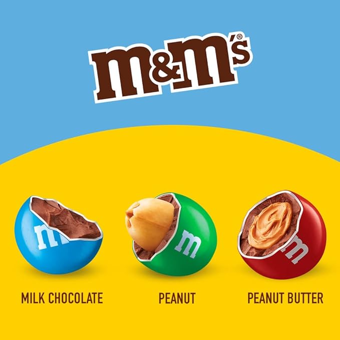 M&M'S Milk Chocolate Candy, Variety Pack, Full Size, Pack of 18 Bulk Candy Chocolate
