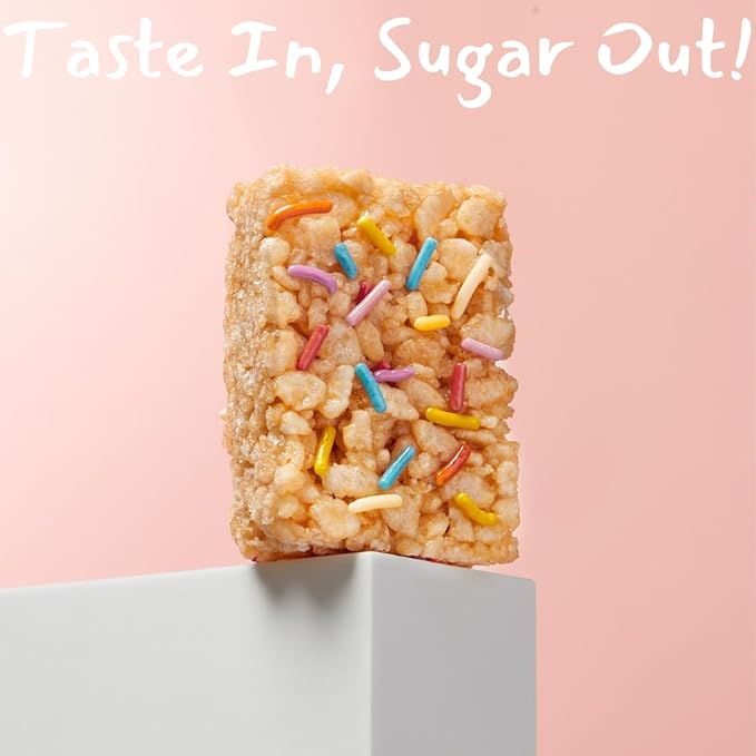 Skinny Crispy Birthday Cake Rice Treats – Low Sugar (4g), Vegan, Gluten-Free, Dairy-Free, Non-GMO, Top 9 Allergen-Free, Healthy Snack Bars, 12 Count