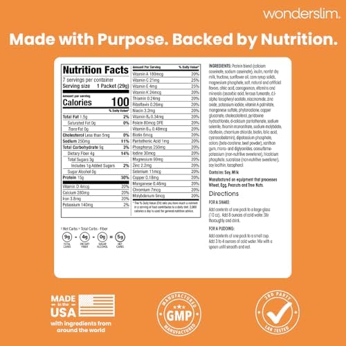 WonderSlim Meal Replacement Shake, Orange Creamsicle, 15g Protein, 25 Vitamins & Minerals, Gluten Free, Low Carb (7ct)