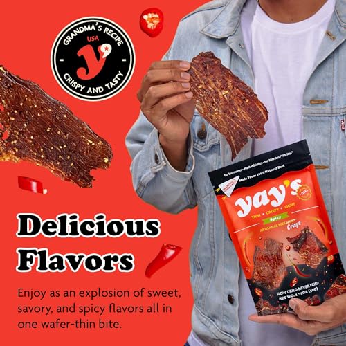 Yay's Snacks Sweet and Spicy Beef Crisps | Crispy, Crunchy, High Protein Snacks | Spicy Beef Jerky with 24G Protein Snacks Per Bag | Healthy Meat Snacks Non-GMO, USA Made - 3 Packs (1.75 Oz Each)