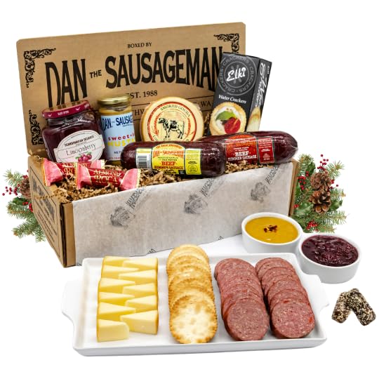 Dan the Sausageman Signature Gift (Nordic Fusion) Gift Basket – Gourmet Snacks with Summer Sausage, Cheese, Crackers, Lingonberry Sauce – Holiday, Thank You, Mother’s Day, Meat and Cheese, Snack Box