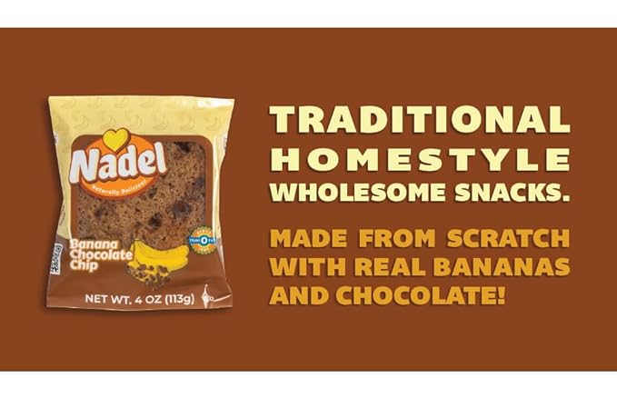Nadel - NATURALLY DELICIOUS BANANA CHOCOLATE CHIP CAKE Slices, 24 Pack, Sweet Breads & Cakes Back to School lunch snack, breakfast bar.