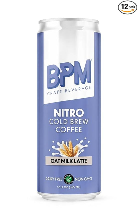 BPM Craft Beverage Cold Brew Coffee, Oat Milk Latte, 12 Fl Oz Cans (12 Pack)