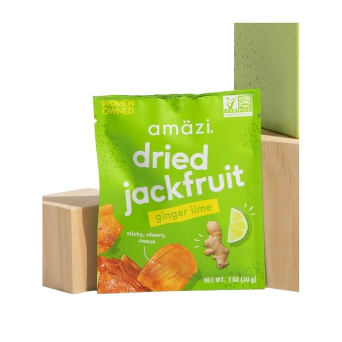 Amäzi Foods | Ginger Lime Dried Jackfruit (12 Pack) | All Natural Mini Travel Snacks | Gluten Free Healthy Dried Fruit Snacks