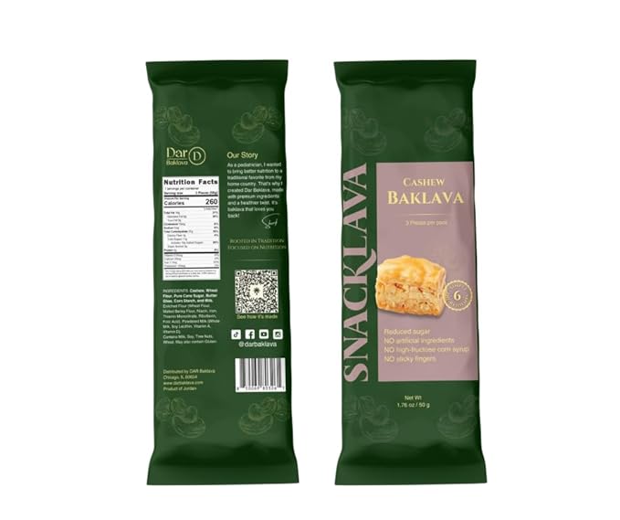 Snacklava Cashew Baklava - 20 Pack (60 Pieces) - No Artificial Ingredients, Colors or Preservatives - Premium Handmade Pastries