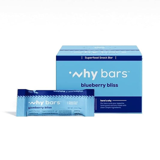 Why Bars, Superfood Protein Bars, 2.04 Ounce Bars - Protein Bar Superfood, Gluten Free, Non GMO, Organic, Vegan, Simple Ingredients (Blueberry)