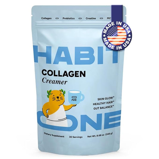 HABIT ONE Collagen Protein Creamer for Coffee with Probiotics, Creatine & MCT Oil - Dairy Free Coconut Topper for Mushroom Coffee - Made in USA - 30 Servings