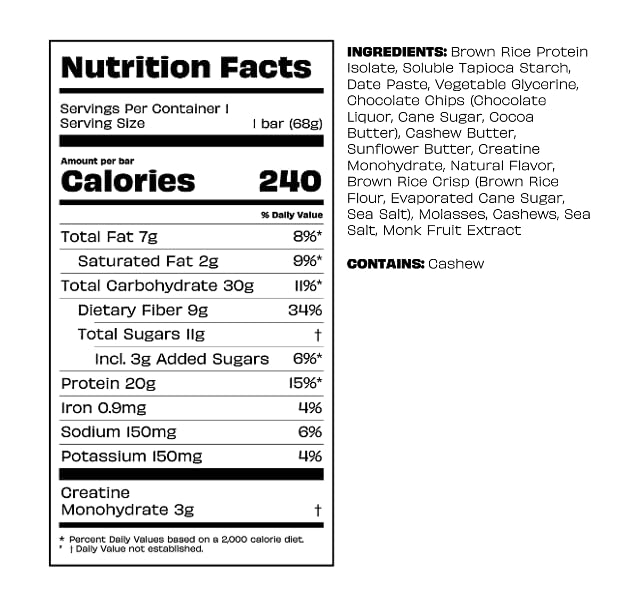 Kreatures of Habit DAILY BAR | Chocolate Chip Cookie Dough Dazzler (Pack of 12) – 20g Plant-Based Protein Bar | 3g of Creatine Monohydrate Per Bar, Gluten-Free, Vegan, Non-GMO