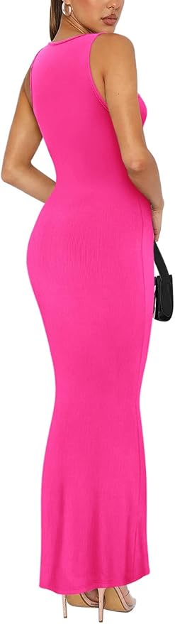 REORIA Sexy Square Neck Sleeveless Elegant Ribbded Long Maxi Dress Wedding Guest Dresses for Women 2026 Summer