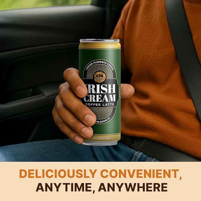 Golden Nest Liquor-Flavored Coffee Latte | Ready to Drink Liquor-Inspired Non-Alcoholic Creamy Beverage | All Natural No Preservatives | 8 Fl Oz Can (Irish Cream, 8 Fl Oz (Pack of 12))