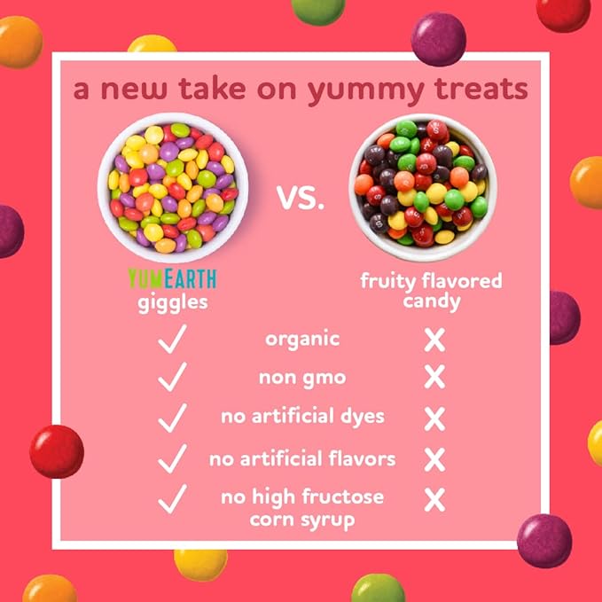 YumEarth Organic Fruit Flavored Giggles Chewy Candy Bites, 10-0.5 oz. Snack Packs, Allergy Friendly, Gluten Free, Non-GMO, Vegan, No Artificial Flavors or Dyes (Pack of 2)