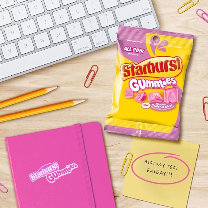 STARBURST Gummies All Pink Gummy Candy, 5 oz Bag, Pink Snacks, Individually Wrapped Candy Bag (Pack of 12)