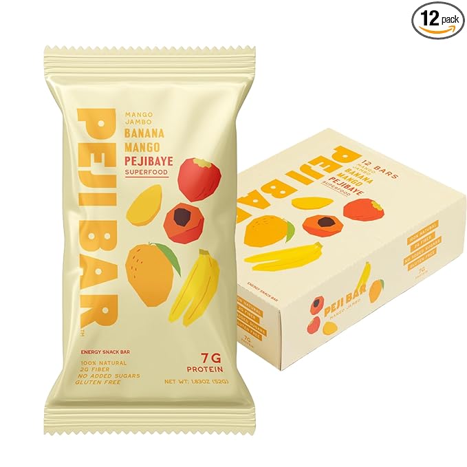 PEJI BAR Superfood Energy Bars |Mango Jambo Banana Mango Flavor | Gluten Free, 7g Protein, Fiber, Whole Ingredients, No Sugar Added | Adventure Ready Snack, 12 Count