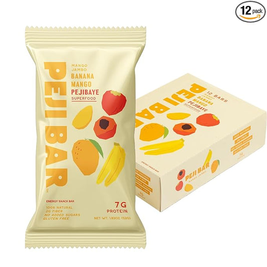 PEJI BAR Superfood Energy Bars |Mango Jambo Banana Mango Flavor | Gluten Free, 7g Protein, Fiber, Whole Ingredients, No Sugar Added | Adventure Ready Snack, 12 Count