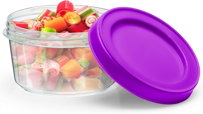 DecorRack 12 Pack - 7 oz Plastic Food Storage Containers with Screw Lids, BPA-Free, Reusable Stackable Jars for Portion Control, Snacks, Travel, Kitchen, Freezer, Art and Craft (Assorted Color)