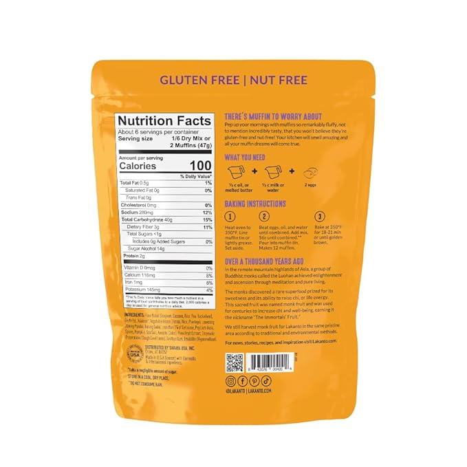 Lakanto Pumpkin Spice Muffin Mix - Gluten Free, Nut Free, Sweetened with Monk Fruit, Allulose, Erythritol, Pumpkin Spice Bread, Fluffy, Great Tasting, Easy to Bake (9.9 Oz)