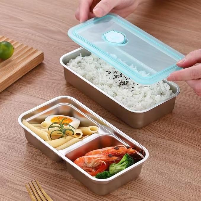 2pcs Grab and Go Snack Containers Stainless Steel, Reusable Snack Condiment Containers with Lids, Double Compartment Food Lunch Meal Container Prep for Travel, Small Packs Container