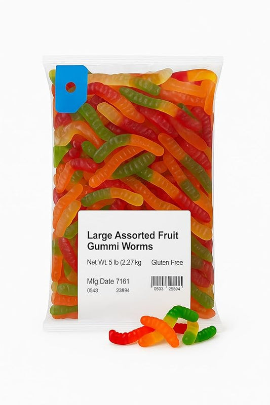 World's Best Large Assorted Fruit Gummi Worms, 5lbs of Candy 628137