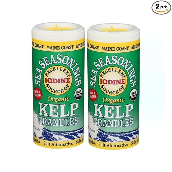 Maine Coast Sea Vegetables Kelp Granules Blend | Organic Seaweed Snacks | Sustainably Harvested | Low Sodium Salt Alternative | Rich in Iodine & Minerals | Ideal for Soups, Salad | 1.5 oz (Pack of 2)