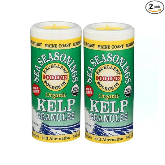 Maine Coast Sea Vegetables Kelp Granules Blend | Organic Seaweed Snacks | Sustainably Harvested | Low Sodium Salt Alternative | Rich in Iodine & Minerals | Ideal for Soups, Salad | 1.5 oz (Pack of 2)