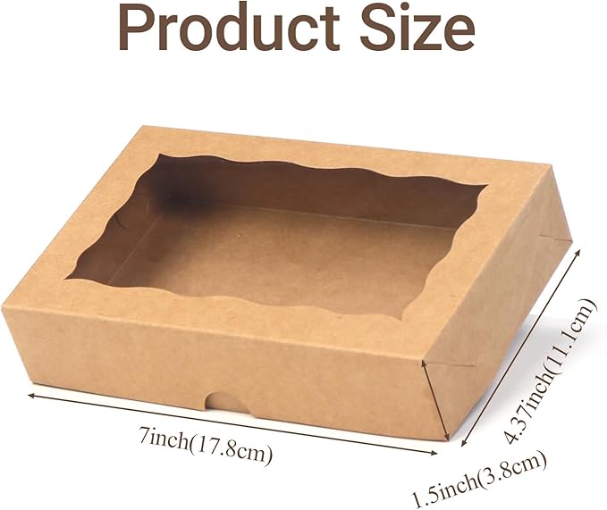RomanticBaking 30 Pack DIY Assembly Brown 7 x 4 3/8 x 1½inches Cookies Boxes with Window Bakery Treat Boxes for Macaron Chocolate Truffle Cakesicle
