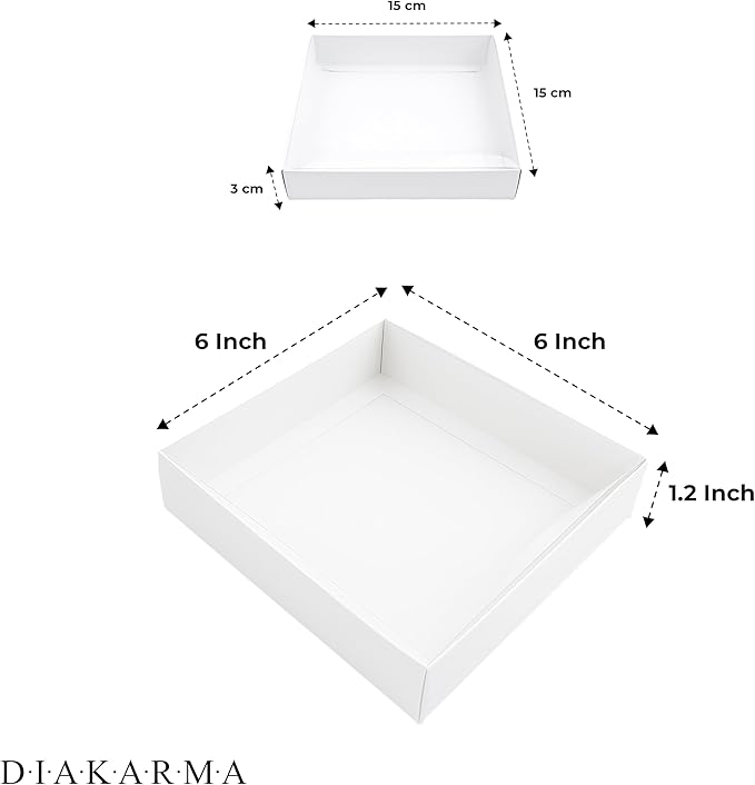 Diakarma Gift Boxes with Clear Cover, Bakery Treat Boxes for Small Cakes, Cookies, Desserts, Donuts, Pastries, Gifts, and Party Favors – Durable & Elegant (10 Pieces White Kraft, 6"x6"x1.2")
