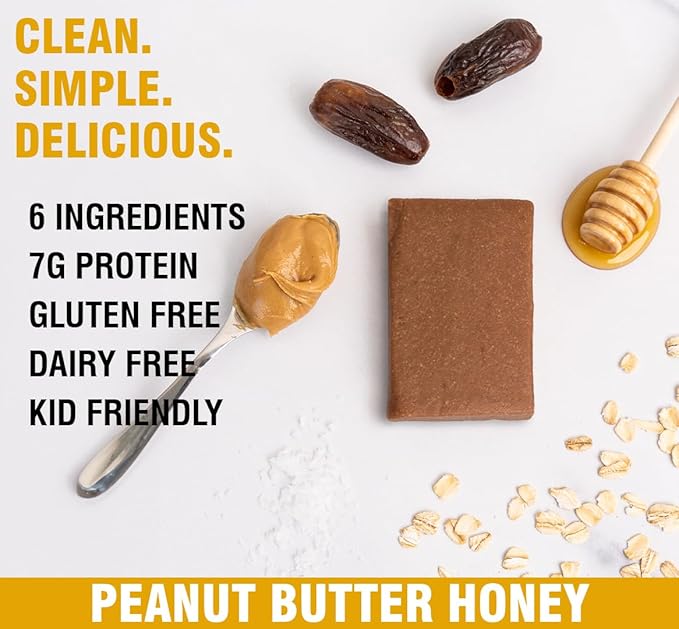 KiZE Energy Bars - Peanut Butter Honey - 30-Count - Gluten Free, Dairy Free, Non-GMO, and High Protein Meal Replacement Energy Bars, Clean and Simple Food Ingredients - 7g High Protein Snacks (30 Count)