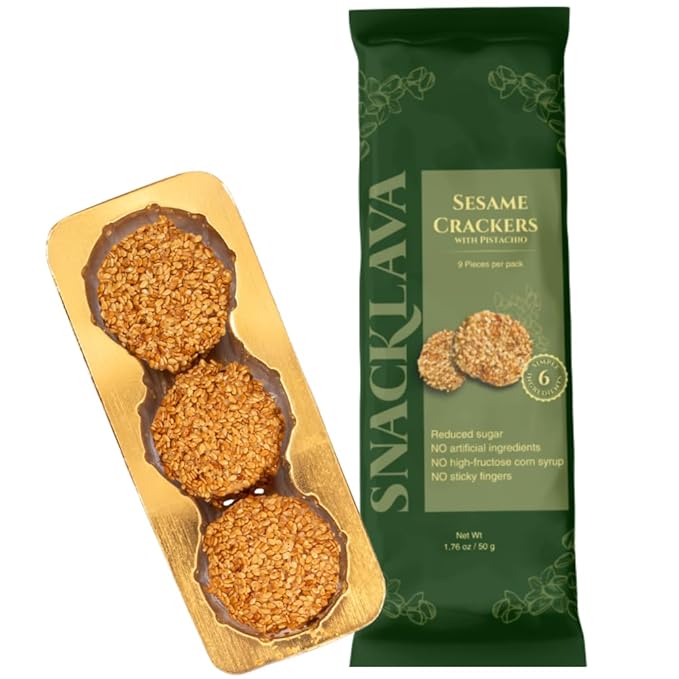 Snacklava Sesame Pistachio Crackers – 20 Pack (180 Pieces) | All-Natural, Handcrafted Gourmet Snack | 5g Protein per Pack | Perfect for Charcuterie, Cheese Pairings & Gifting
