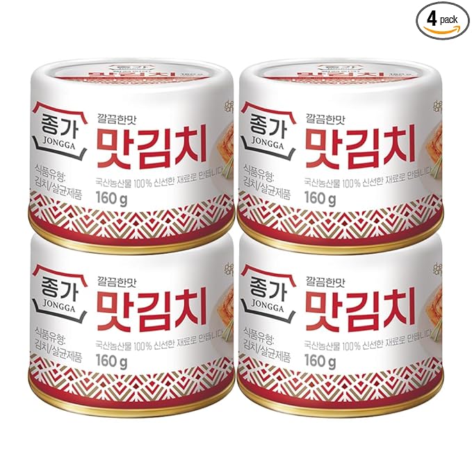 Spicy Premium Cabbage Kimchi Napa [Pack of 4 (Can)] - [Original] - Fermented Kimchi | Long Shelf Life | Spicy Korean Pickled Cabbage | Perfect for Ramen, Rice & Stir-Fries - JONGGA