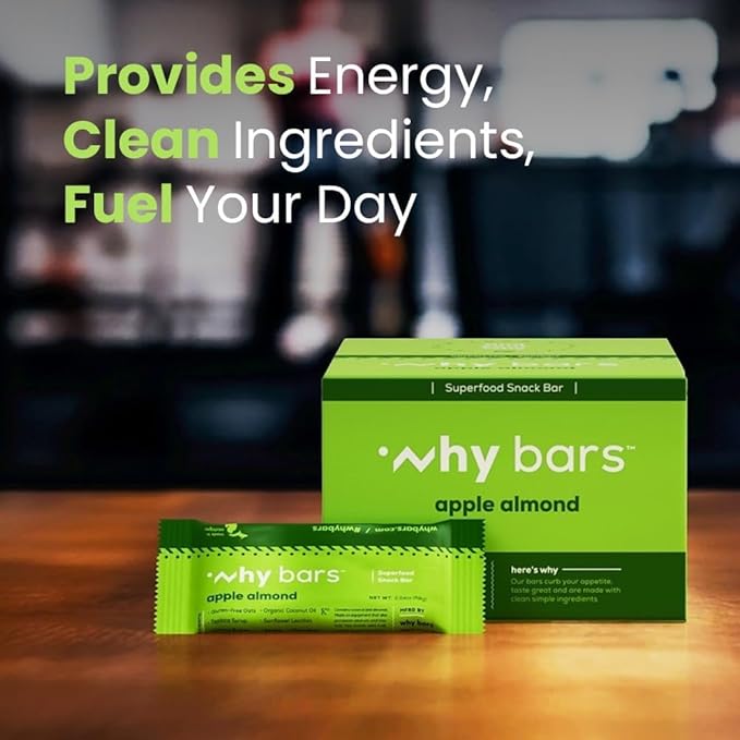 Why Bars, Superfood Protein Bars, 2.04 Ounce Bars - Protein Bar Superfood, Gluten Free, Non GMO, Organic, Vegan, Simple Ingredients (Apple Almond)