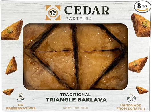 Cedar Pastries 8-Piece Grab N’ Go Traditional Triangle Baklava | Handmade Mediterranean Dessert Treats | Kosher & Halal