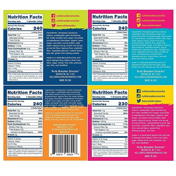 Rule Breaker Vegan & Gluten Free Cookies | Variety Pack Brownie 4 Flavor | Plant-Based, Dairy, Nut, Soy, Allergen Free, Kosher | Soft-Baked School Snacks Cookies for Kids & Adults (Pack of 4)