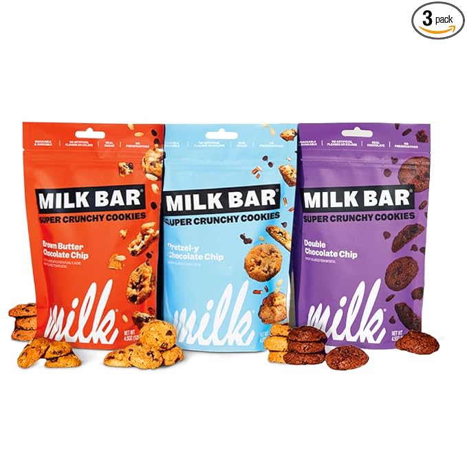 Milk Bar Super Crunchy Cookies – Double Chocolate, Pretzel-y & Brown Butter Chocolate Chip | Mini Snack Cookies for Party & On-the-Go | No Artificial Flavors | 3-Pack (4.5oz Each)