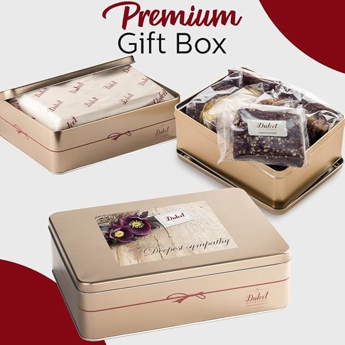 Sympathy Gift Baskets - 18 Individually Wrapped Brownies Freshly Baked in a Variety of Flavors - Dulcet's Signature Flavored Fudge Brownies - Gift Box Comes with Sympathy Card
