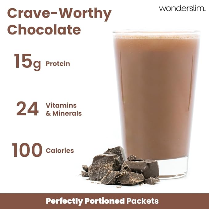 WonderSlim Meal Replacement Shake, Chocolate Cream, 15g Protein, 24 Vitamins & Minerals, Gluten Free (7ct)