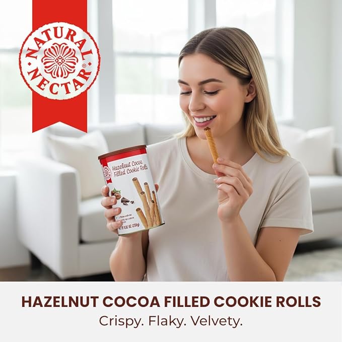 Natural Nectar Chocolate Hazelnut Filled Cookie Rolls – 6 Pack (6 × 8.82 oz) – Delicate Wafer Rolls Filled with Chocolate Hazelnut Crème; Crisp Snack for Parties & Desserts