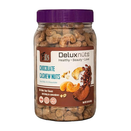 DELUXNUTS Premium Roasted Chocolate Covered Cashew Crunch 21oz | Cocoa Dusted & Chocolate Cashews Gift, Whole Cashew Nuts Snack Mix, Healthy Gourmet Snack for Adults, High Protein, Gluten-Free, Premium Holiday Gift Idea