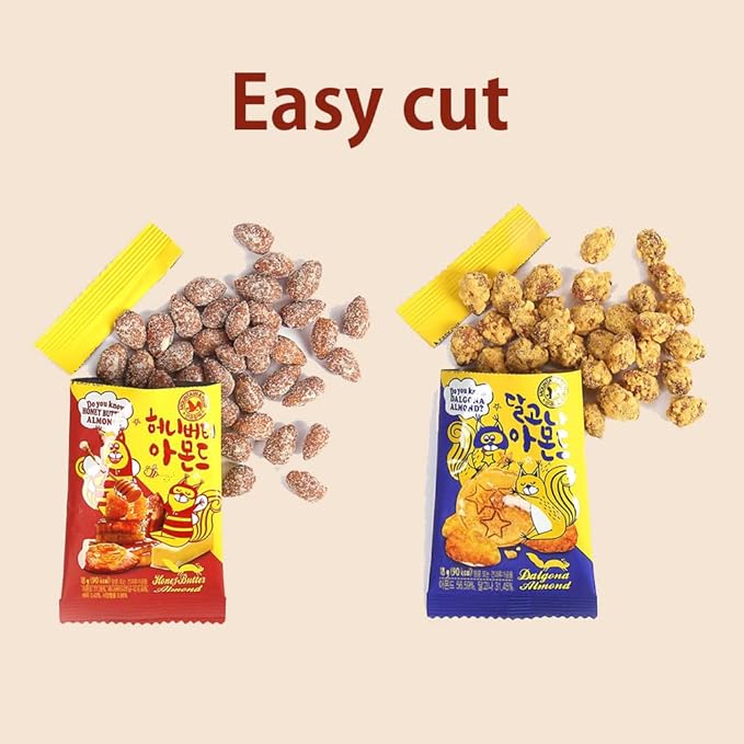K-Herb Korean Snacks – Gourmet Honey Butter Almond Korean Dalgona Almond Snacks for Adults, Kids – Flavored Almonds with Delicious Crunchy Texture – Great for Office, On the Go, School (Honey Butter 10Pack + Dalgona 10Pack)
