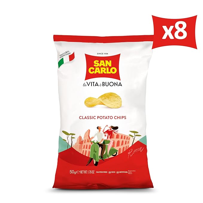 San Carlo Multi Pack 8X Classic n°1 Italian Potato Chips - 50gr - for Snacking Bliss