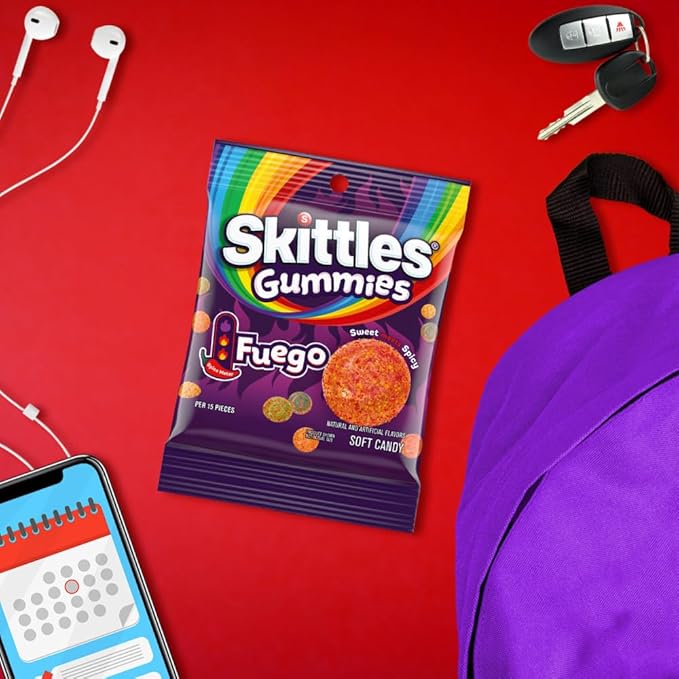 SKITTLES GUMMIES Fuego Sweet and Spicy Gummy Candy, 5.8 Oz Bag, 12 Pack