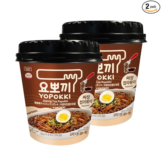 Yopokki Instant Rabokki Cup (Jjajang, 2 Cups) Korean Street food with Jjajang flavored sauce Ramen Noodle Topokki Rice Cake - Quick & Easy to Prepare
